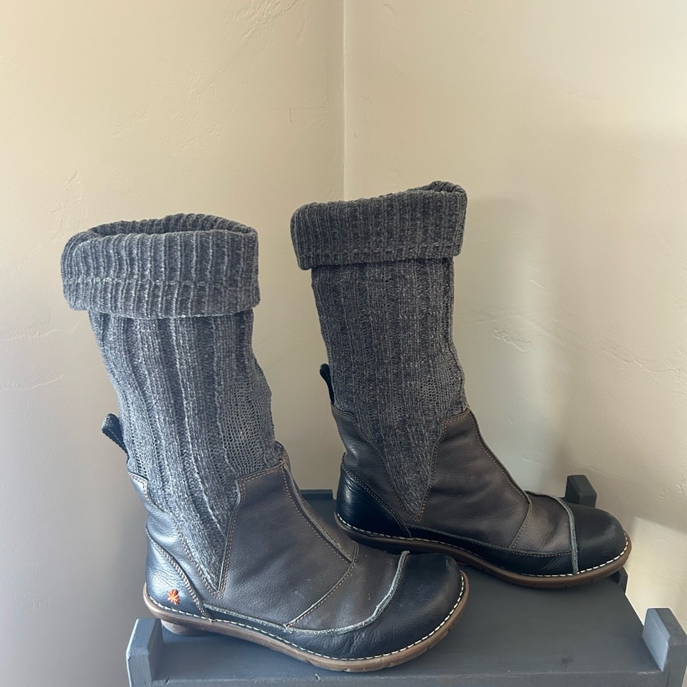 Gray and Black Knit Cuff Boots